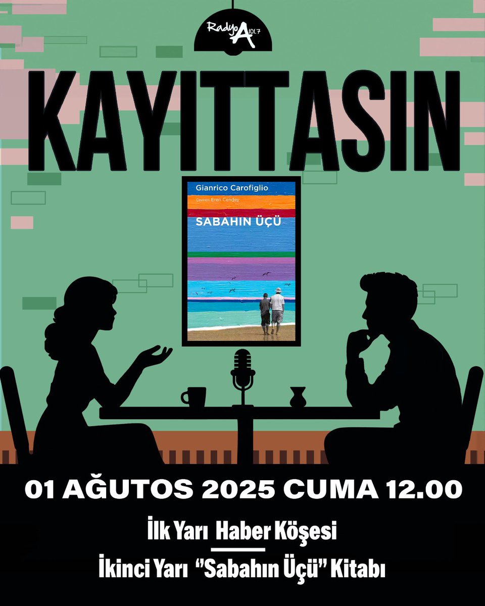 Güncel, komedi, sanat, drama yani popüler kültüre dair her şeyin konuşulduğu program Kayıttasın, yeniden Cuma gününde!

Kayıttasın programında bu hafta ‘Sabahın Üçü’ kitabı konuşulacak. 

Hilal Alanç ve Enes Turan’ın hazırlayıp sunduğu Kayıttasın, her cuma saat 12.00’de 101.7