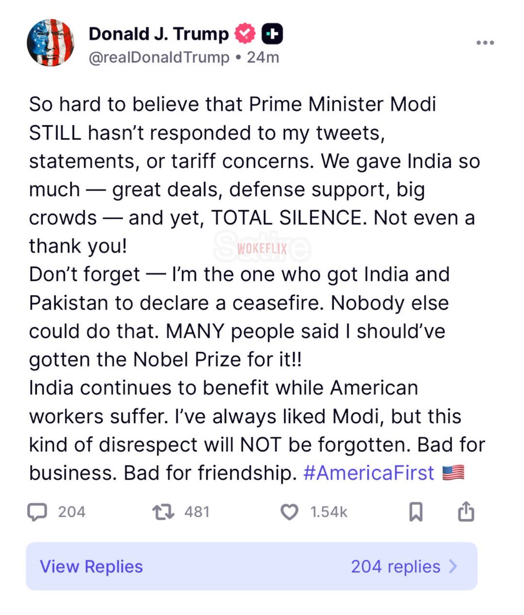 So hard to believe that the President of the United States is writing this.
What kind of lunacy is this.
Since when state heads have started discussing trade policies on twitter 
Trump and his Nobel Mania is going seriously scary now