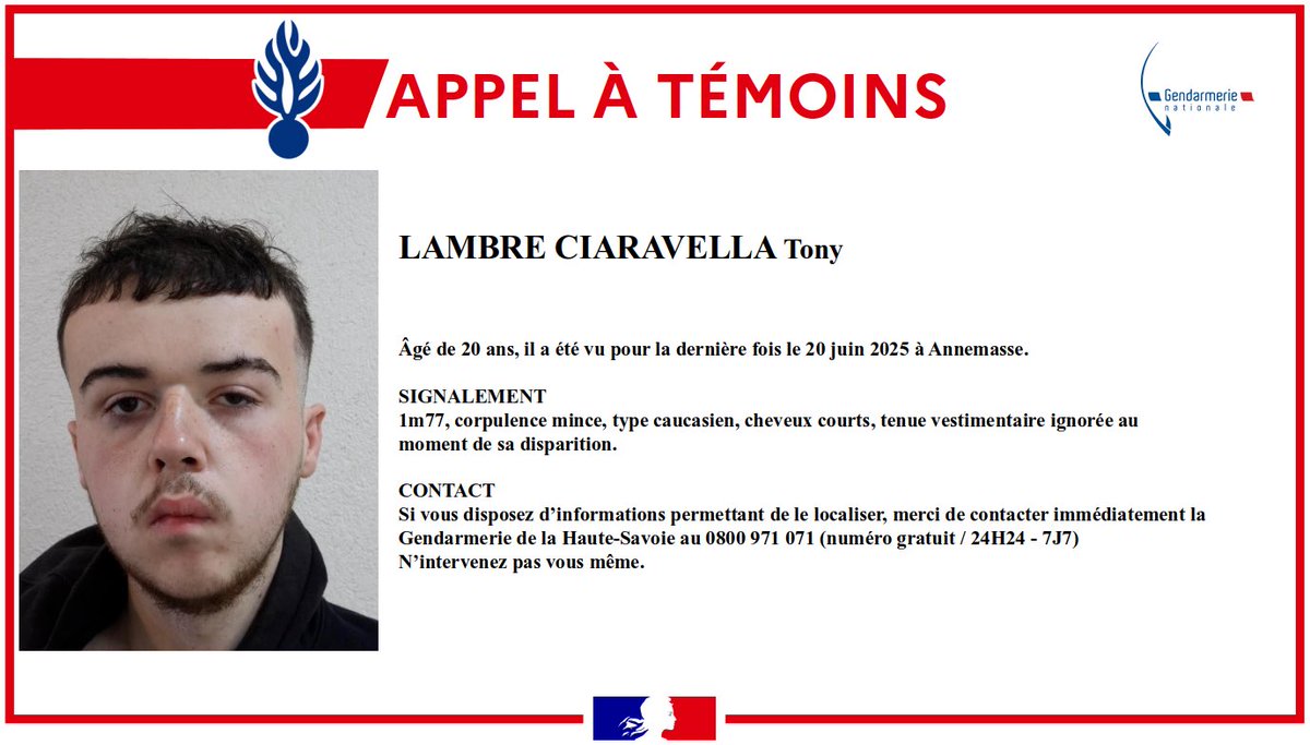 Gendarmerie_074's tweet image. APPEL À TEMOINS 🚨
Si vous avez des informations concernant cet appel à témoins merci de nous contacter au 0800 971 071
Aidez-nous en RT svp 🙏