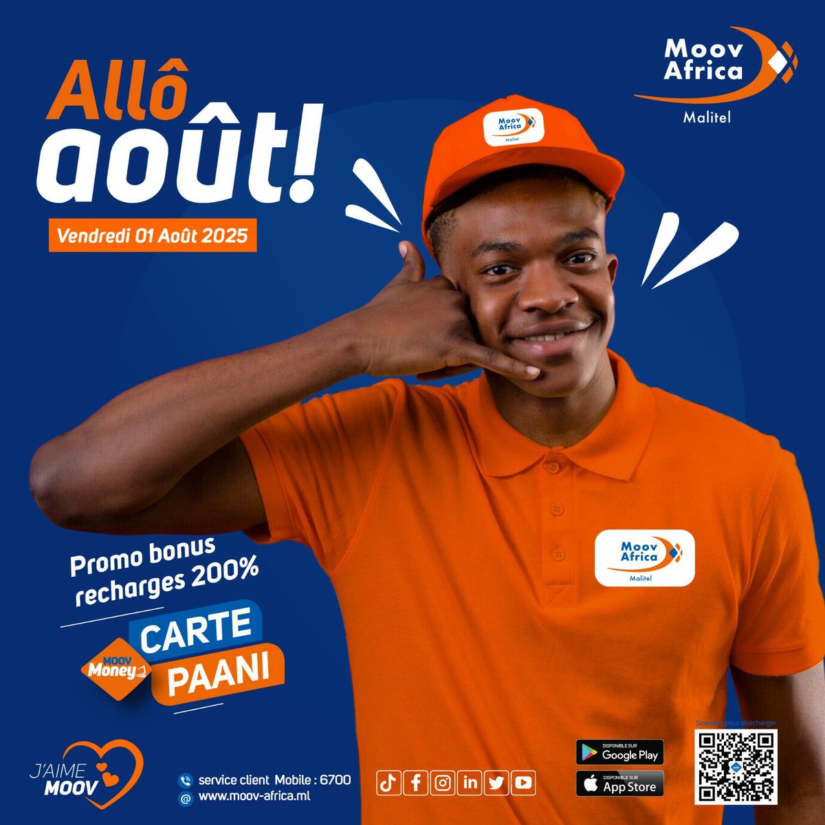 Le mois d’août commence en beauté !

Moov Africa t’offre X3 sur tes recharges avec la carte , Paani  et Moov money .

#MoovAfricaMalitel #MoovMoney #MyMoov #Jaimemoov