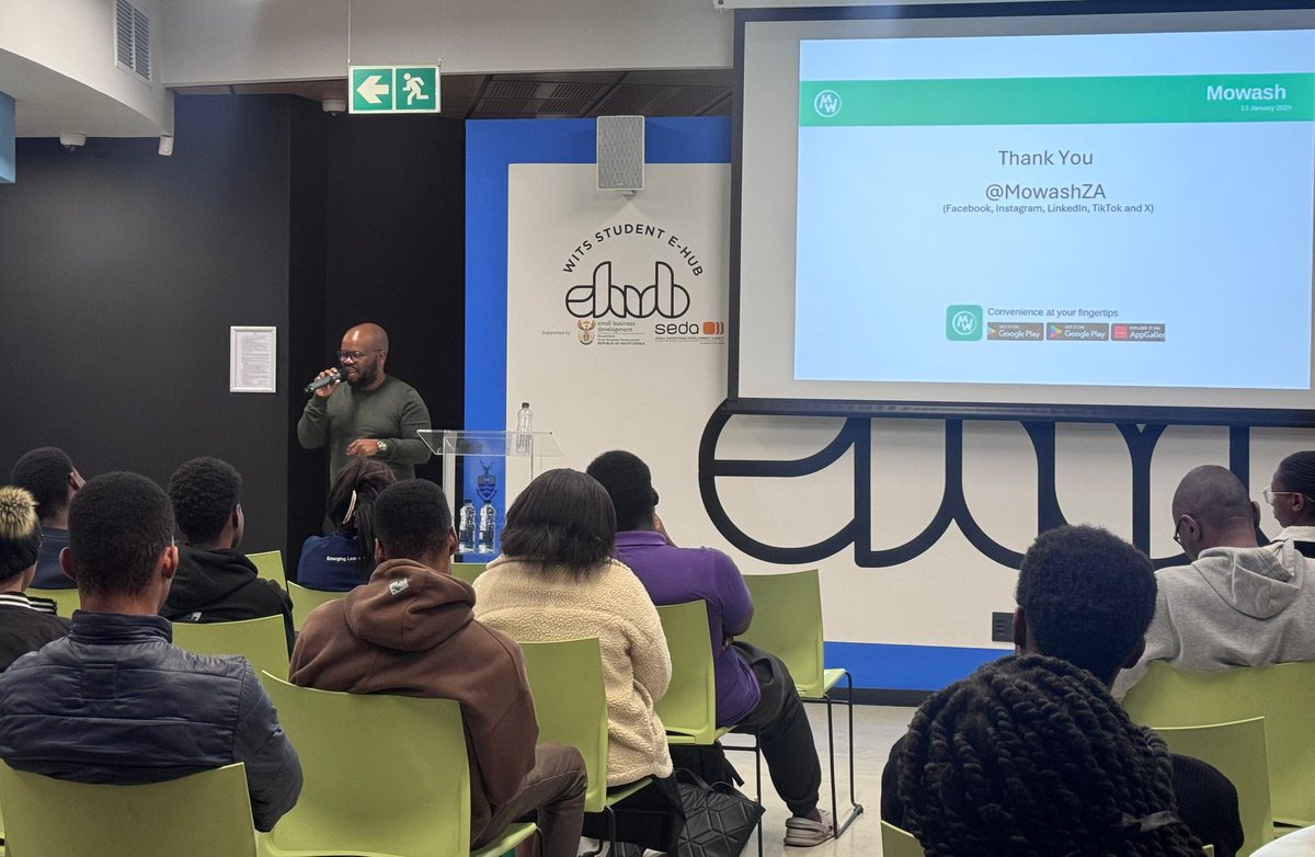 #MowashTalks 👌Wits University E-hub invited us to join their Seed Success stories and our CEO Ayanda Kevin Dladla  delivered a Key note address around our innovative Mowash App🔥

🙌Thank you to the <a href="/WitsUniversity/">Wits University</a>  for such a great experience and opportunity. #MowashApp