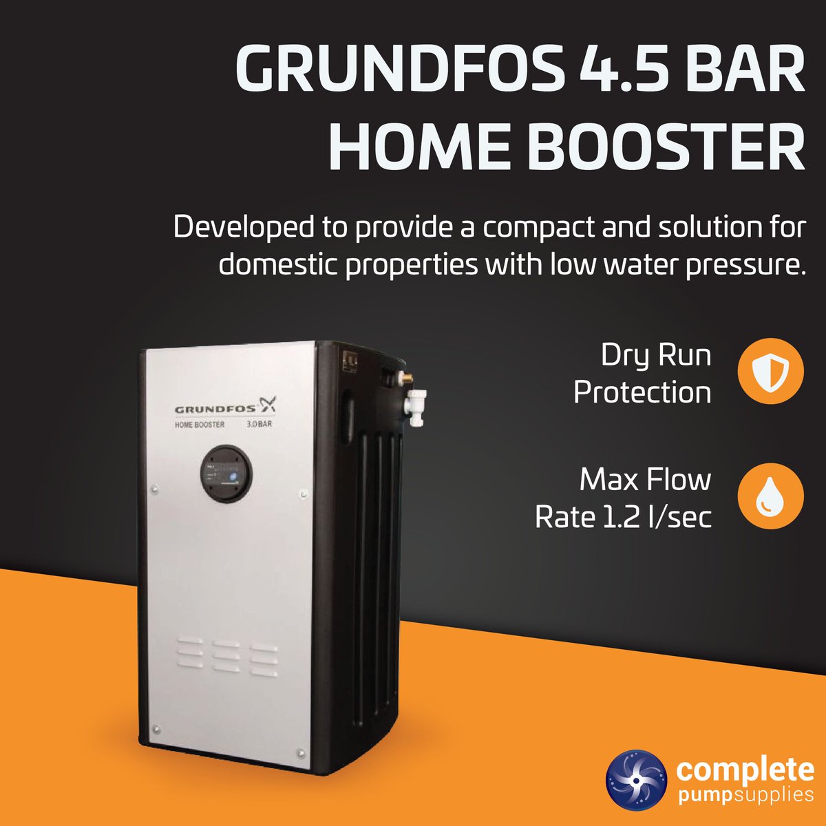 Ensure reliable water pressure! 💧

The Grundfos 4.5 Bar home booster set offers a compact and cost effective solution for use in domestic and light commercial premises for pressure boosting where the existing water supply is insufficient.

Shop today 👉 loom.ly/TCCxWCI
