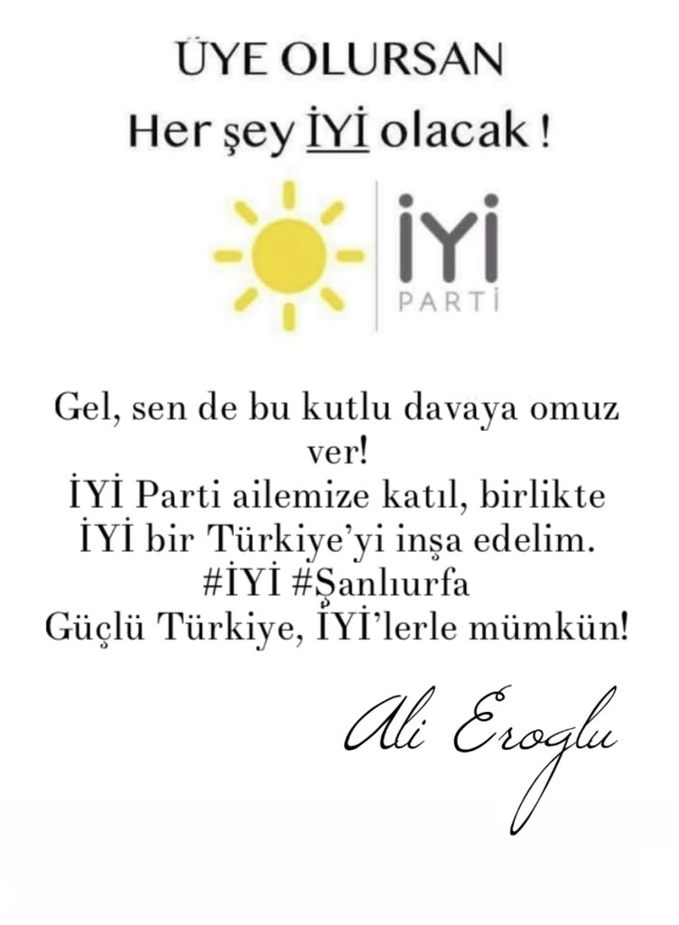 İYİ PARTİ ŞANLIURFA (@iyiparti_urfa) on Twitter photo Bu kutlu yürüyüşe sen de omuz ver; birlikte güçlü ve İYİ bir Türkiye’yi inşa edelim!
<a href="/MDervisogluTR/">Müsavat Dervişoğlu</a>
<a href="/aefakibaba/">Dr. Ahmet Eşref FAKIBABA</a>
<a href="/AliErogllu/">Ali £roğlu</a>
<a href="/CumaliDurmusTR/">Cumali DURMUŞ</a>
<a href="/SBugraKavuncu/">Buğra Kavuncu</a>
<a href="/ibrahimguzel44/">İbrahim Güzel</a>
<a href="/2727mmg2727/">Mehmet Mustafa Gürban</a> Bu kutlu yürüyüşe sen de omuz ver; birlikte güçlü ve İYİ bir Türkiye’yi inşa edelim!
<a href="/MDervisogluTR/">Müsavat Dervişoğlu</a>
<a href="/aefakibaba/">Dr. Ahmet Eşref FAKIBABA</a>
<a href="/AliErogllu/">Ali £roğlu</a>
<a href="/CumaliDurmusTR/">Cumali DURMUŞ</a>
<a href="/SBugraKavuncu/">Buğra Kavuncu</a>
<a href="/ibrahimguzel44/">İbrahim Güzel</a>
<a href="/2727mmg2727/">Mehmet Mustafa Gürban</a>