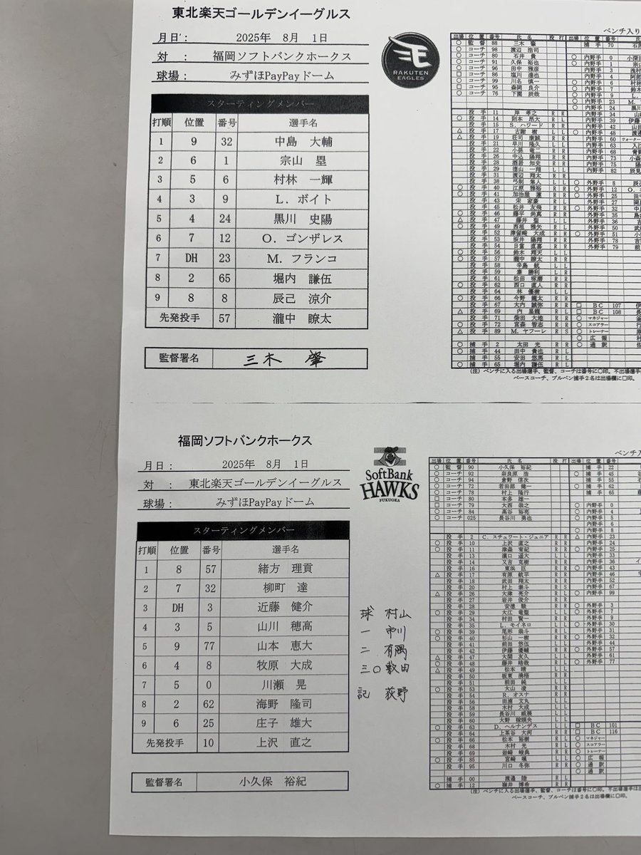 【本日のスタメン】
#sbhawks