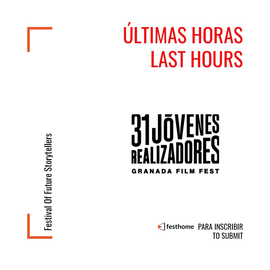 ⌛ Últimas horas / Last hours

31º Festival Jóvenes Realizadores
@granadafilmfest

📩 festhome.com/festival/festi…

#callforentries #opencall #filmfestival #film #festival #corto #shortfilm #submissions #inscripciones #festivaldecine