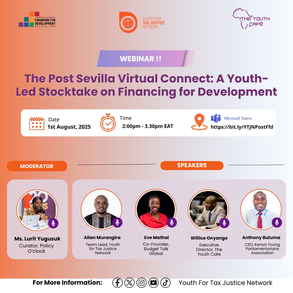 Youth_TJN's tweet image. 📢HAPPENING TODAY! 📢

The Post-Sevilla Virtual Connect: A Youth-Led Stocktake on Financing for Development.

🗓️ Date: 1st August, 2025
🕑 Time: 2:00 PM – 3:30 PM EAT
📍 On Teams👉 bit.ly/YTJNPostFfd 

From Seville to Solutions! 👏👏
The 4th International Conference on…