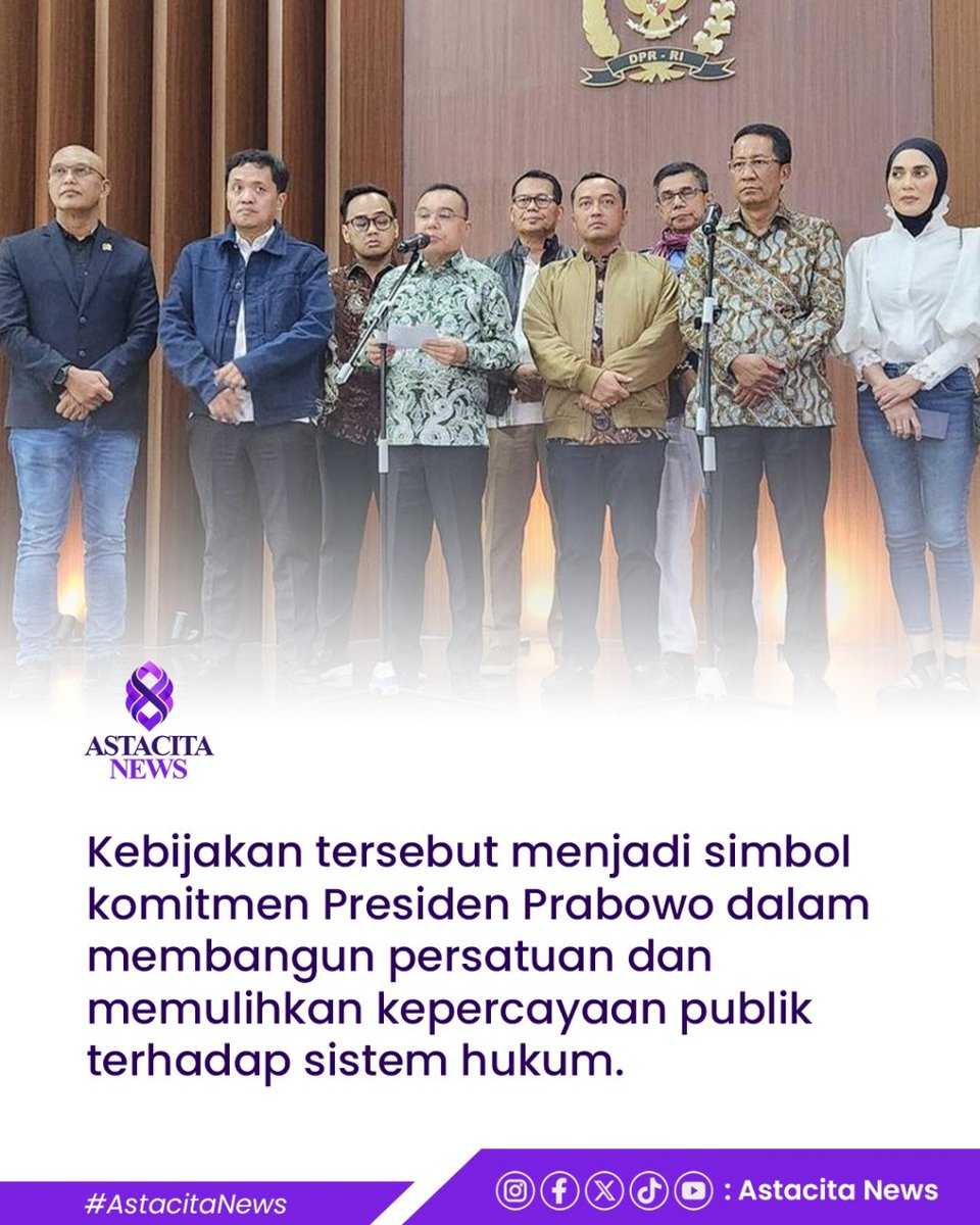 Presiden Prabowo memberikan amnesi kepada 1.116 terpidana serta abolisi kepada Tom Belang dan beberapa kader PDIP. Langkah ini diambil untuk memperkuat rekonsiliasi nasional