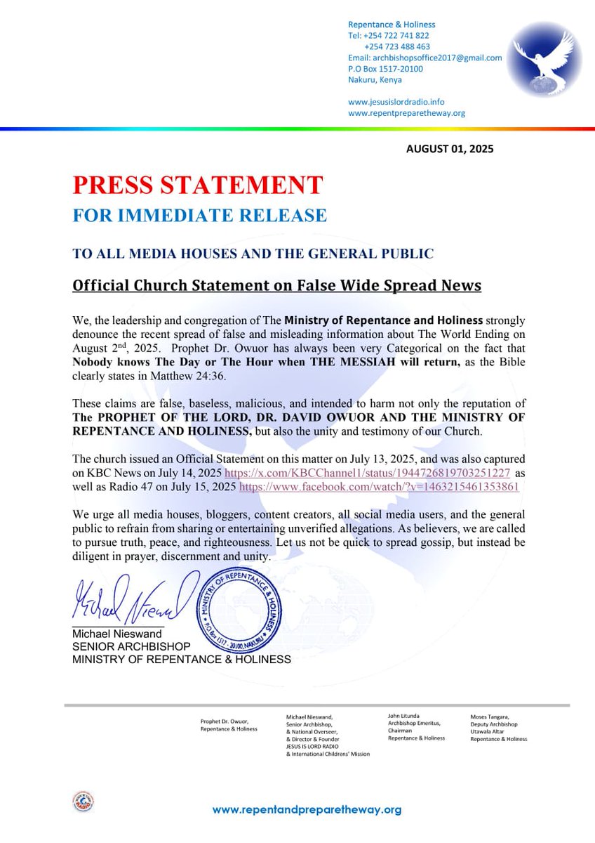 #TheDayIsNotKnown

Hallelujah Get it Right and avoid deception, the Mightiest Mightiest Prophets has always preached that, the LORD comes on a day you never know. 
The post below is the official position of the Ministry of Repentance.