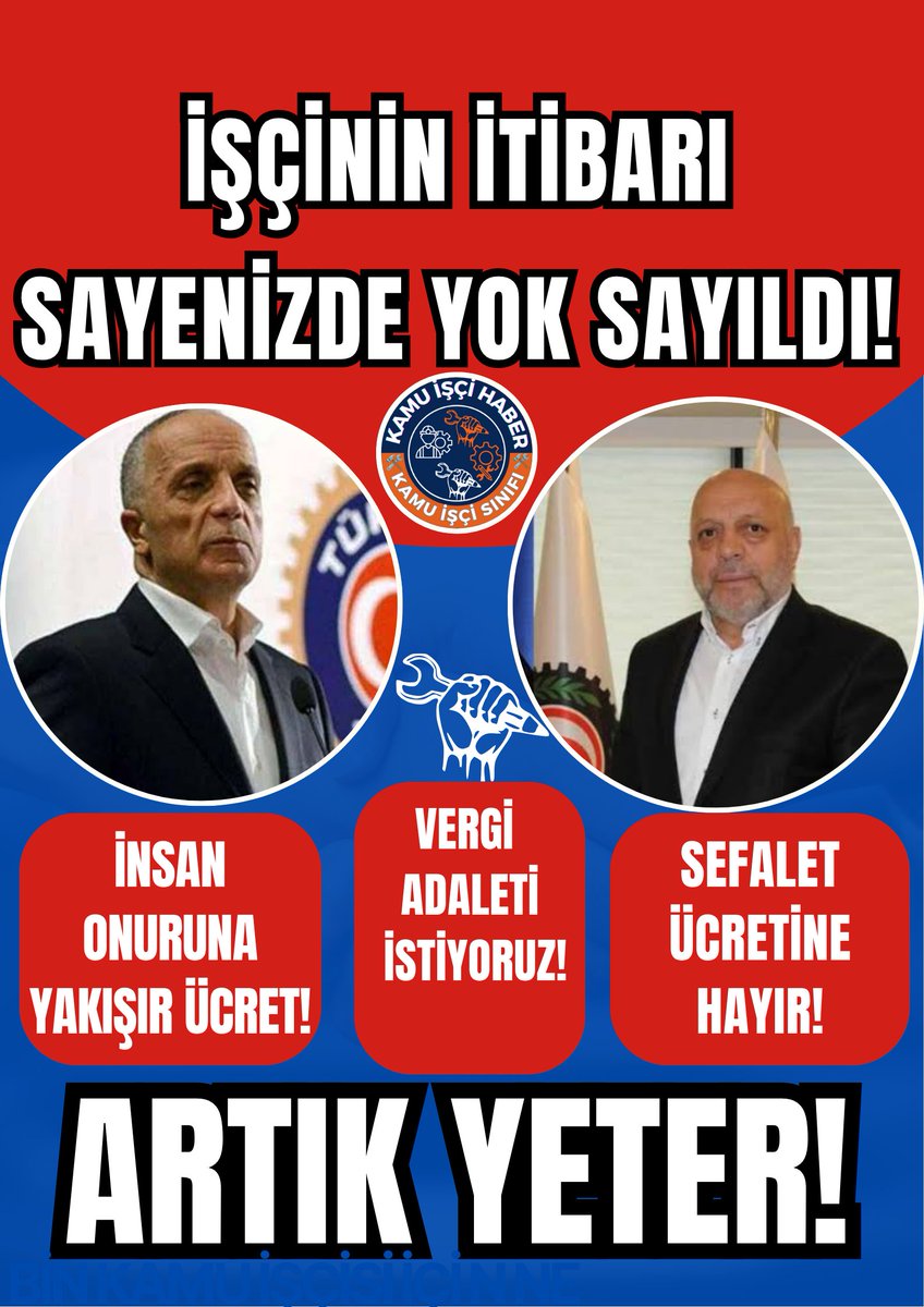 Emeğimizi yok sayanlara sesleniyoruz:
Sadaka değil, hakkımızı istiyoruz!
✊ Bizim talebimiz net:
SEFALETE HAYIR❗
EZİLMEYE HAYIR❗
SUSMAYA HAYIR❗
SEFALET DEĞİL, İNSAN ONURUNA YAKIŞIR ÜCRET❗
<a href="/hakiskonf/">HAKİŞ KONFEDERASYONU</a>
<a href="/turkiskonf/">TÜRK-İŞ</a>