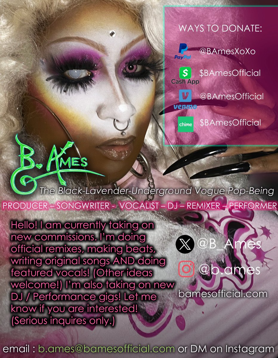 B_Ames's tweet photo. My commissions are open! 💻🖤🐈⬛🎧🎤🎼🎹#dragmix #dragqueen #DragQueens #Commission #dragart #dragmusic #trans #transmusic #originalmusic #lgbtmusic #BAmes #BAmesMusic #CreateTheMusicYouWantToHear #voguebeats #voguing #ballroomscene #voguescene #BAmesMix #LikeReallyCunt #Sniffles https://t.co/4pXSPlEYNm