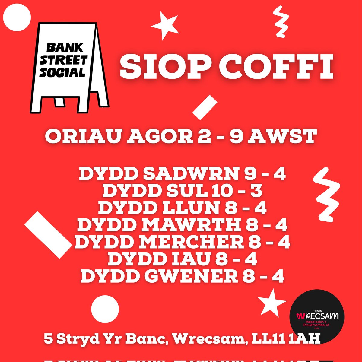 The <a href="/eisteddfod/">eisteddfod</a> starts Dydd Sadwrn!

We're here for all of your coffi needs! 

☕ We have <a href="/wrexhambean/">Wrexham Bean Co.</a> as a guest espresso and plenty of their beans for you to brew at home

🍰 We have cacen from Ial Bakery including some award winning bara brith!

Have a bendigedig week!