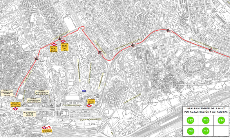 ⚠️ AVISO | Modificación de las líneas de bus a Madrid (712, 713, 716 y 717) desde la 1ª semana de agosto por obras en Plaza de Castilla.

🔴 Se suprime temporalmente la parada en el Hospital La Paz (ida y vuelta).