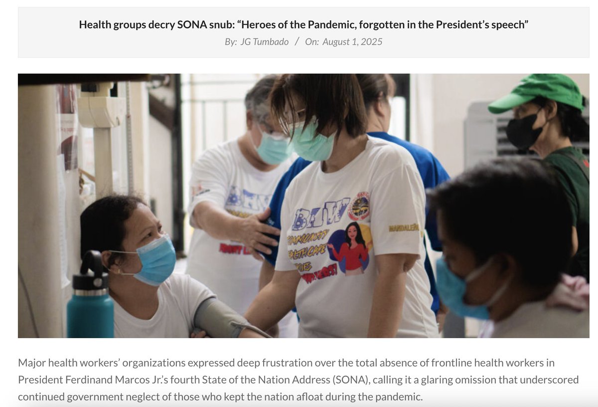 UNI Global Union - Philippine Liaison Council (@uniplc) on Twitter photo 📰 𝐖𝐎𝐑𝐊𝐄𝐑𝐒 𝐎𝐍 𝐓𝐇𝐄 𝐅𝐑𝐎𝐍𝐓 𝐏𝐀𝐆𝐄 💪
Major health workers’ organizations expressed deep frustration over the total absence of frontline health workers in President Marcos' fourth SONA. ✊
<a href="/uniglobalunion/">UNI Global Union</a> <a href="/uniapro/">UNI Asia & Pacific</a>
#UNICarePH
Read more: frontpageph.com/health-groups-… 📰 𝐖𝐎𝐑𝐊𝐄𝐑𝐒 𝐎𝐍 𝐓𝐇𝐄 𝐅𝐑𝐎𝐍𝐓 𝐏𝐀𝐆𝐄 💪
Major health workers’ organizations expressed deep frustration over the total absence of frontline health workers in President Marcos' fourth SONA. ✊
<a href="/uniglobalunion/">UNI Global Union</a> <a href="/uniapro/">UNI Asia & Pacific</a>
#UNICarePH
Read more: frontpageph.com/health-groups-…