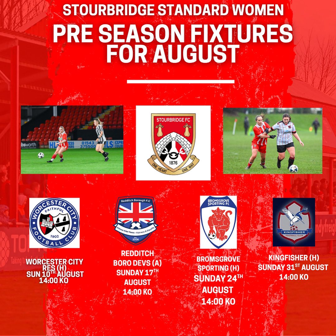PRE SEASON FIXTURES FOR AUGUST! 

We host Worcester City Reserves, Bromsgrove Sporting &amp; Kingfisher Women &amp; Make the trip to face Redditch Borough Ladies in an action packed August! 
.
.
.
#Glassgirls