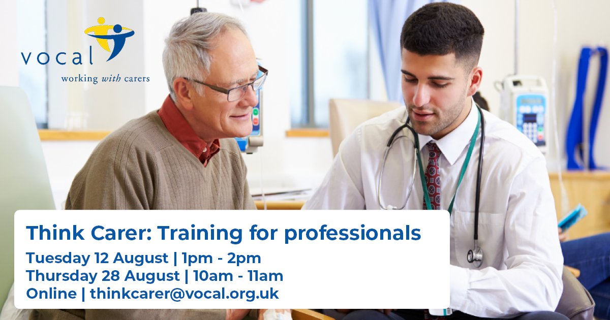 VOCAL offers free Think Carer training sessions to practitioners working in health and social care, the third sector and the public sector. 

Find out more at our August sessions for Edinburgh practitioners:  ow.ly/nHPv50WbsAC