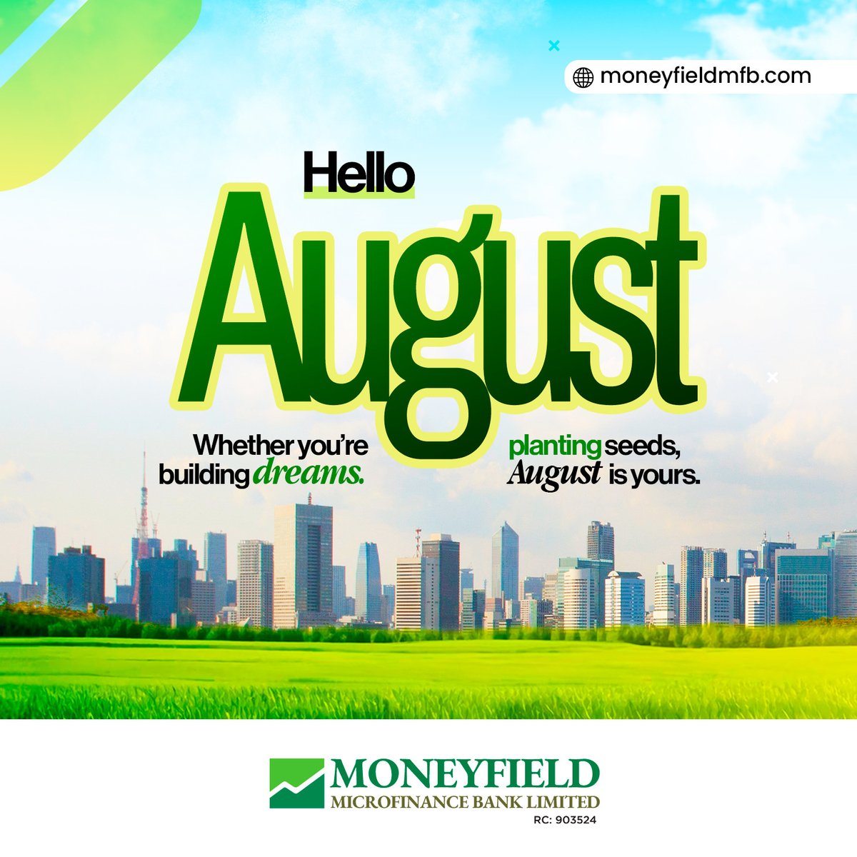 moneyfieldmfb's tweet image. New month, new momentum! 🚀
From fields of vision to cities of success, August is your season to thrive.
#HappyNewMonth #MoneyFieldMicrofinanceBank #BuildWithMoneyField #August