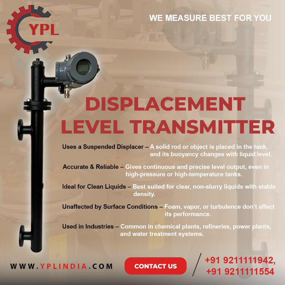 YPLInstrument's tweet image. Enhance your industrial level measurement accuracy with our Displacement Level Transmitter
#DisplacementLevelTransmitter #LevelMeasurement #ProcessInstrumentation #IndustrialAutomation #YPLInstruments #LevelTransmitter #ProcessControl #ChemicalIndustry #WaterTreatment #OilAndGas