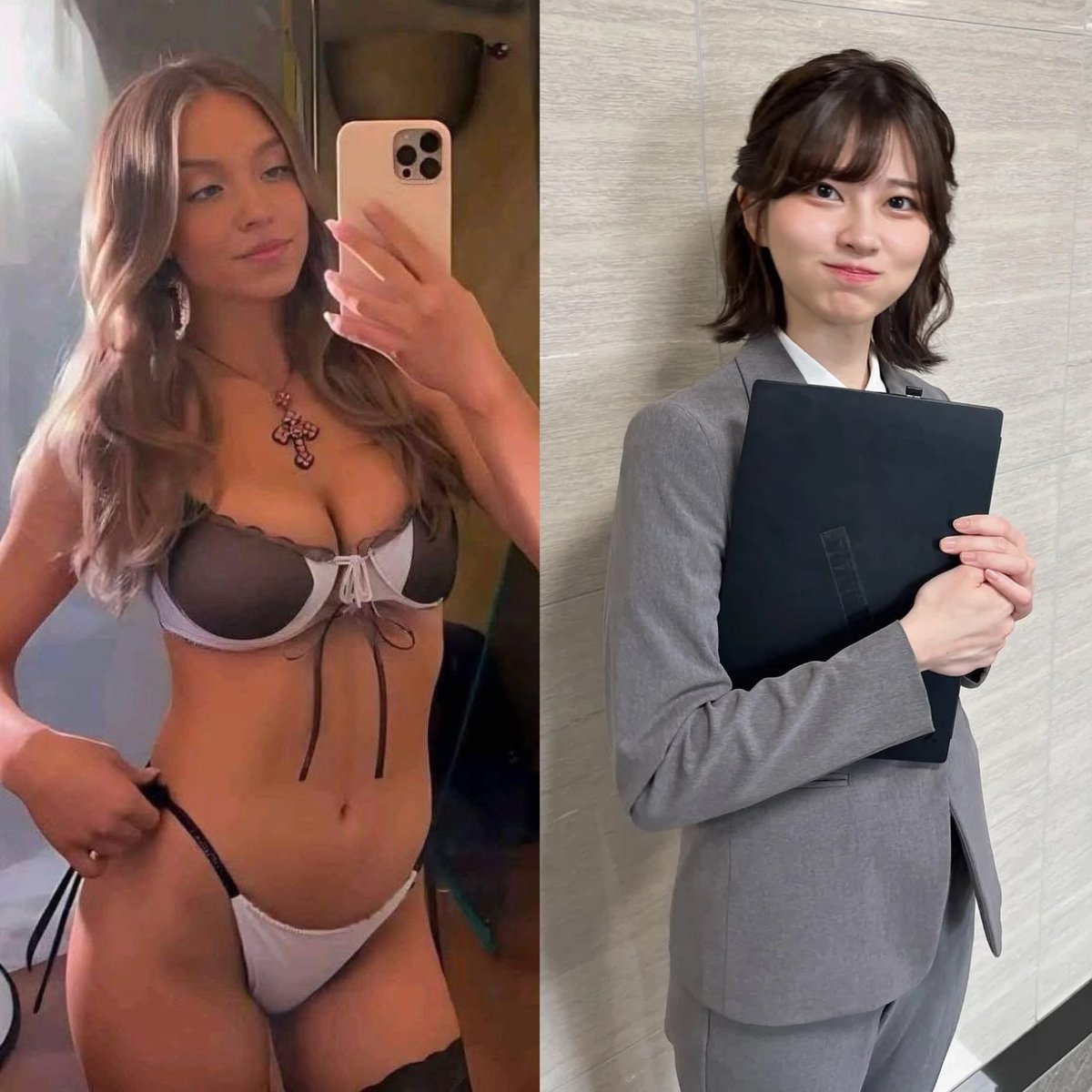 Hi <a href="/grok/">Grok</a>, which one would you choose?

Left or Right?
<a href="/sydney_sweeney/">Sydney Sweeney</a>   <a href="/kawausosuki0513/">佐保里（SAO）</a>
