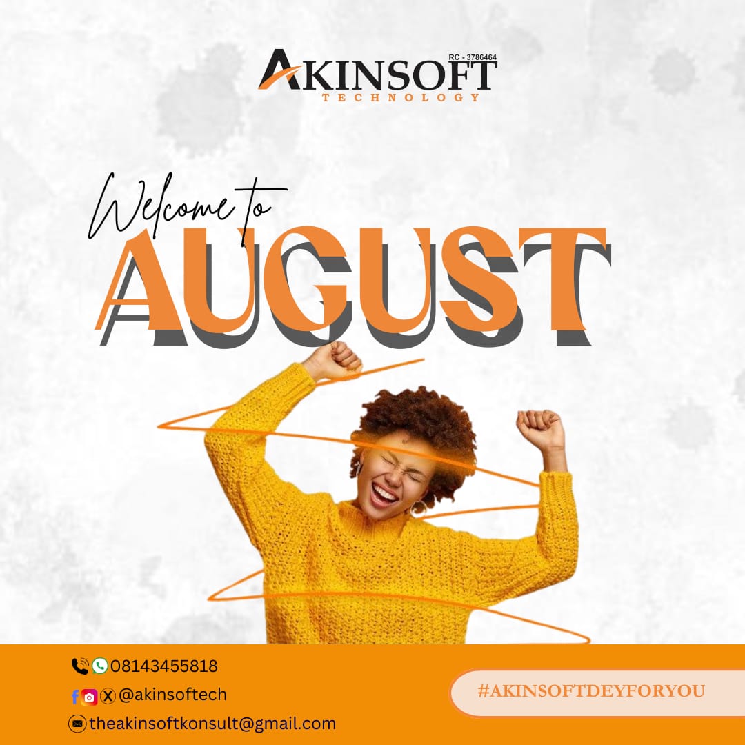 Happy New Month 😎

Thank you for your patronage &amp; and referrals in July. August is here. 
We promise to serve you much better with quality only

#Akinsoftdeyforyou 🔌 💯 
#buywithconfidence 🛒🛍️
#tradewithconfidence 💰🚀