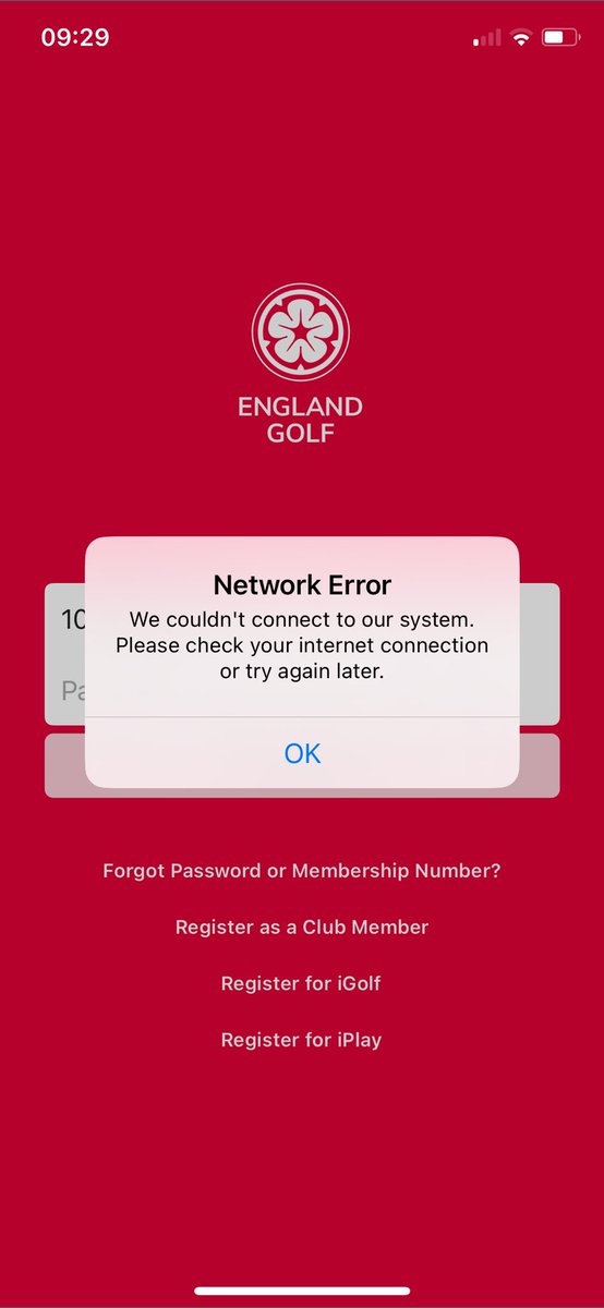 MartinGLowe's tweet photo. @EnglandiGolf there appears to be an issue with the app. I keep getting this error and when I do finally get in it doesn’t fully load any of the pages https://t.co/8MKPMuwMbz