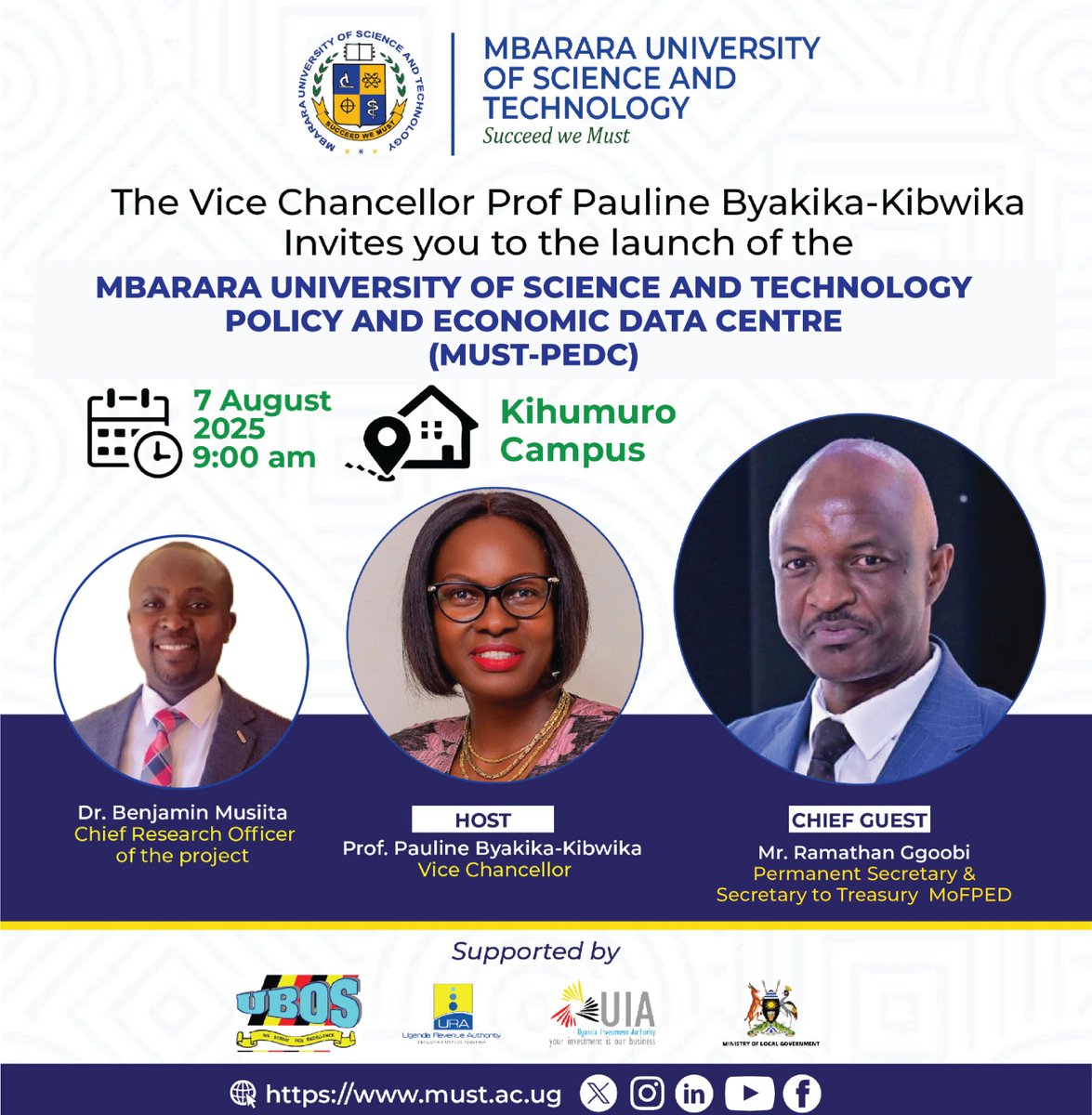 LAUNCHING SOON!

The MUST-PEDC launch is happening on 7 August 2025 at 9:00 AM at Kihumuro Campus.

Be there to witness a new era of data-driven policy for Uganda.

#MUST_PEDC25
