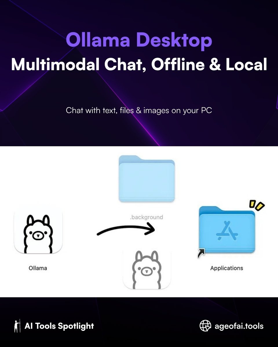 ageofaitools's tweet image. 💬 Ollama now has a GUI app on Mac &amp;amp; Windows: chat with files, PDFs &amp;amp; images using local LLMs—offline, private, CLI-free. Drag, drop, and interact—no cloud needed. #OllamaAI #MultimodalLLM