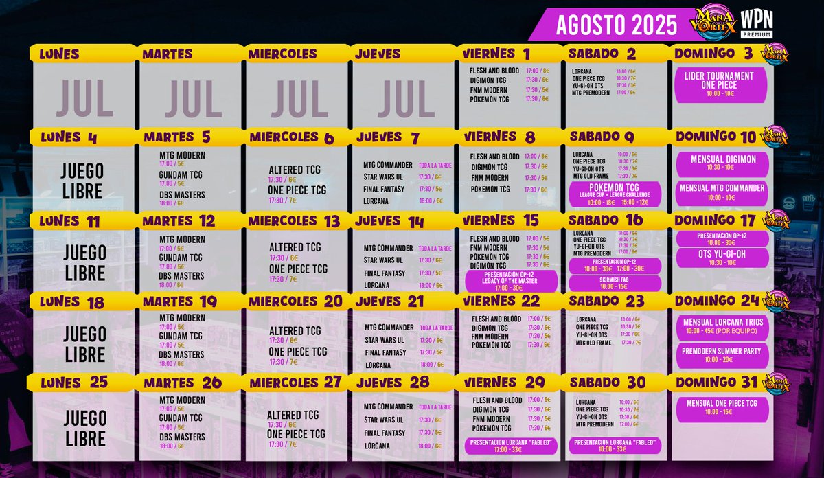 🗓️CALENDARIO AGOSTO 2025

En pleno verano pero los eventos no paran y como siempre de todo para todos.

Atentos a los carteles que los iremos subiendo todos 🎉