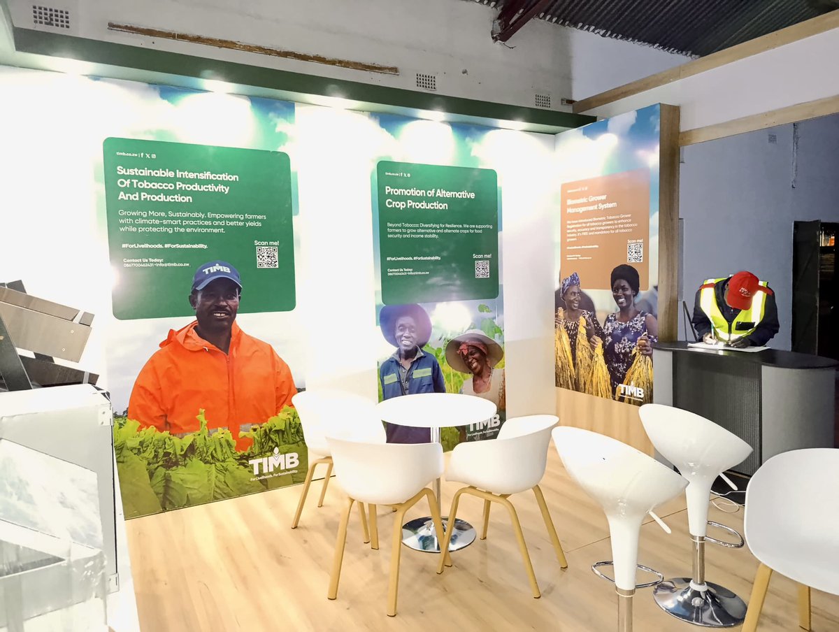 #HappeningNow | TIMB is in Bindura, exhibiting at the Mazowe Provincial Agricultural Show under the theme “Innovative Solutions for Development.” Visit our stand and see a model of the Gas Cure Model, Discover the entire tobacco value chain and experience cutting-edge