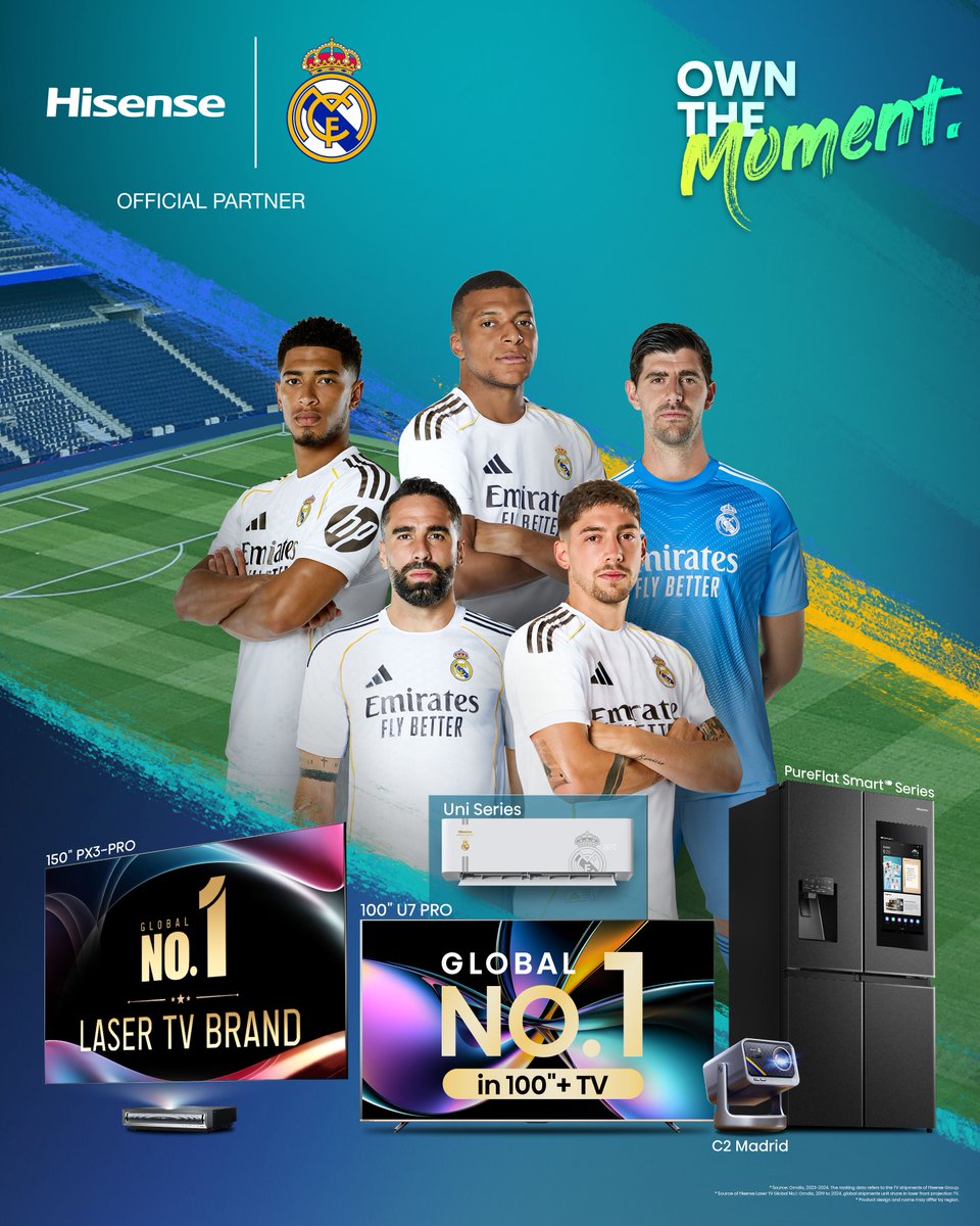 🔥 New season. Game on. Legends in the making.
From the first whistle to the final roar, Hisense and Real Madrid ignite every heartbeat of the journey.
 
Own the pitch. Own The Moment.

*Regional Partnership in Spain and MEA⁣