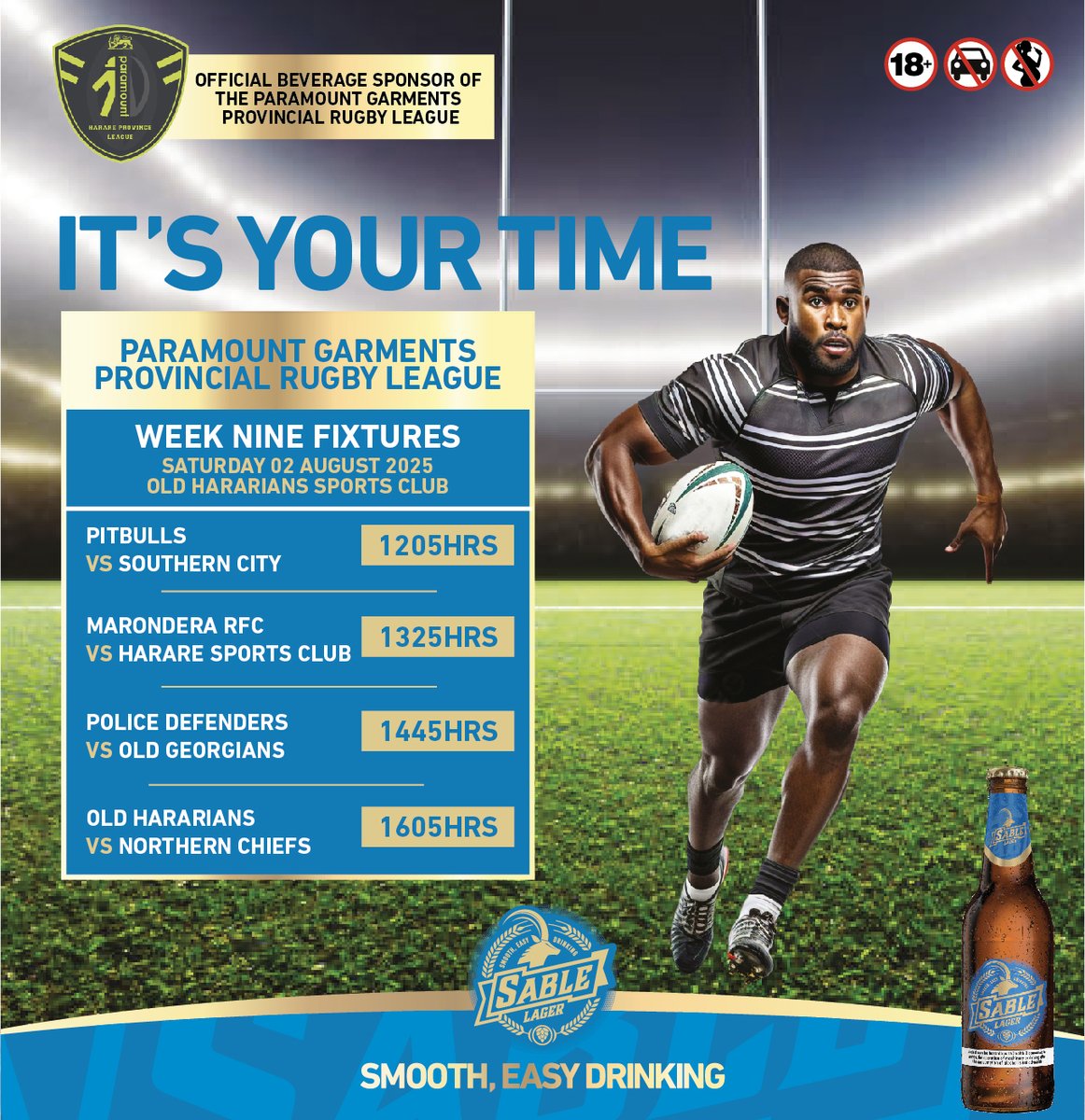 Here are this weekend’s fixtures to look forward to in the Paramount Garments Harare Province Senior Rugby League and the Archer Clothing Bulawayo Metro Rugby Championship! #ItsYourTime