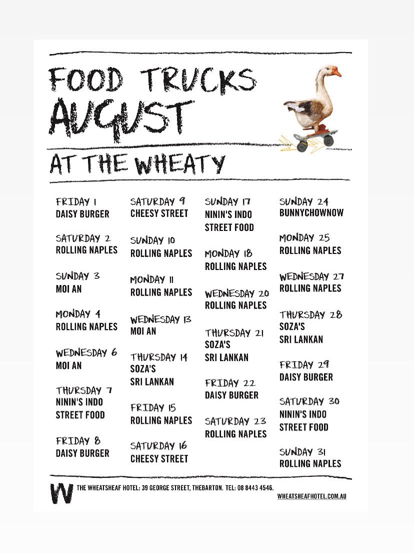 AUGUST FOOD TRUCKS AT THE WHEATY!

#thewheaty #wheatyfoodtrucks