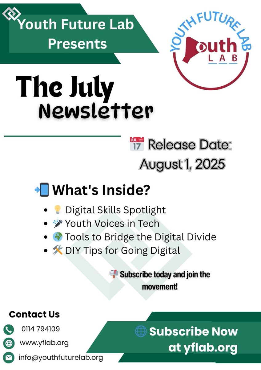YouthFutureLab's tweet photo. Could anything be new? Yes! The July Newsletter from Youth Future Lab is here, loaded with projects, accomplishments, opportunities, and upcoming events all in one package. An interesting read to explore.
#YouthFutureLab #JulyNewsletter #Update https://t.co/74dAGMRZlO