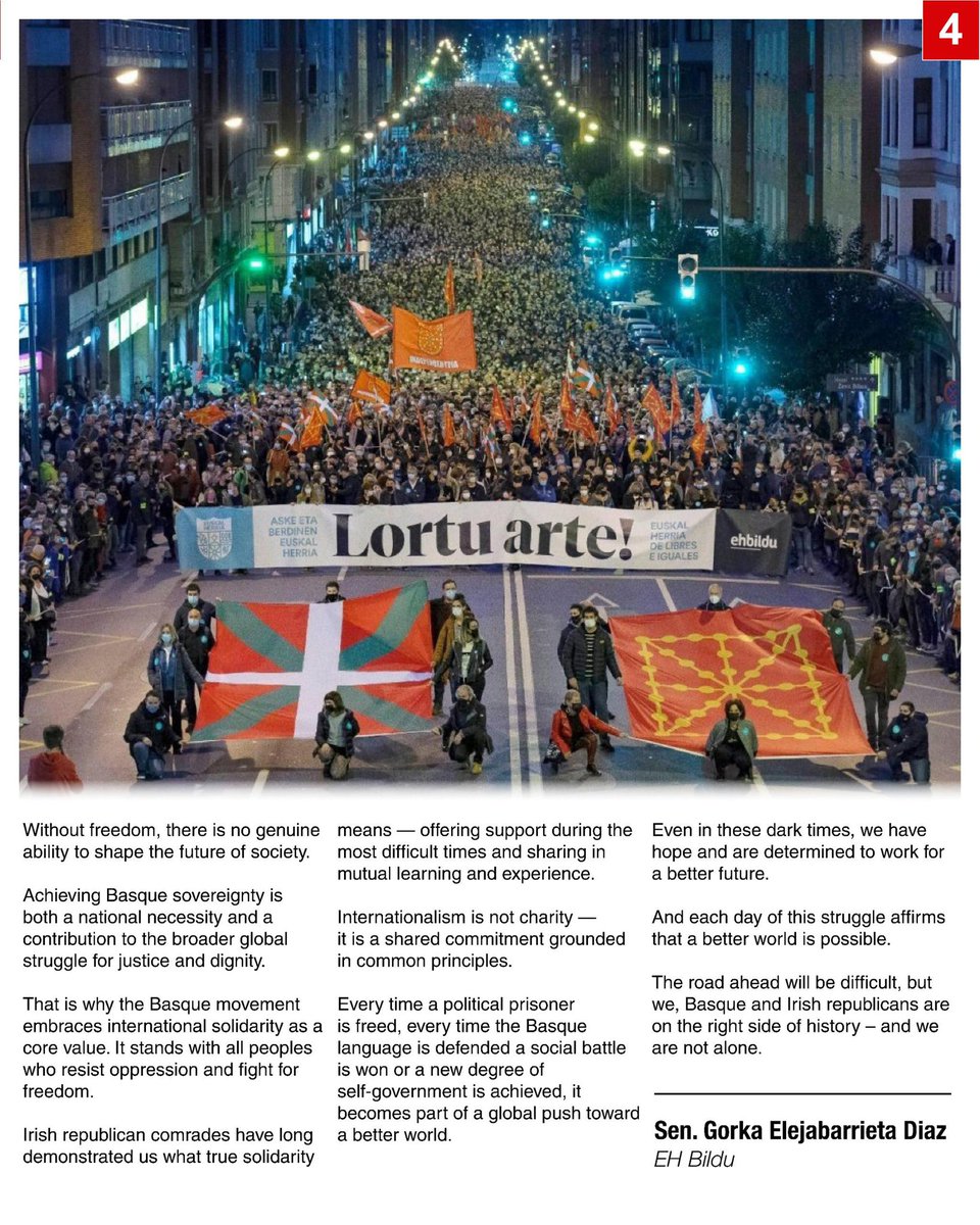 Gorka Elejabarrieta Diaz (@g_elejabarrieta) on Twitter photo Euskal Herriaren eta Irlandaren arteko elkarlan historikoak indartsuago egiten gaitu. Internazionalismoa inoiz baino ezinbestekoagoa da, are gehiago mundu aldakor honetan.
Askatasunaren bidean gure nazioek dituzten borroka eta erronkei buruz idatzi dut <a href="/An_Phoblacht/">An Phoblacht</a> aldizkarian. Euskal Herriaren eta Irlandaren arteko elkarlan historikoak indartsuago egiten gaitu. Internazionalismoa inoiz baino ezinbestekoagoa da, are gehiago mundu aldakor honetan.
Askatasunaren bidean gure nazioek dituzten borroka eta erronkei buruz idatzi dut <a href="/An_Phoblacht/">An Phoblacht</a> aldizkarian.