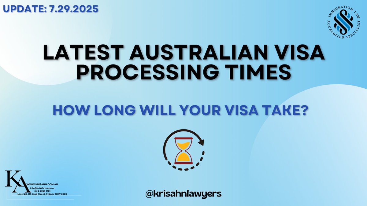 krisahnlawyers's tweet image. ⚡️ Faster or Delayed? 📢NEW Visa Processing Time Updates Just Released!

#AustraliaVisa #VisaProcessingTime #ImmigrationUpdate #Subclass189 #Subclass190 #Subclass491 #PartnerVisa #TSSVisa #186Visa #MigrationLawyer