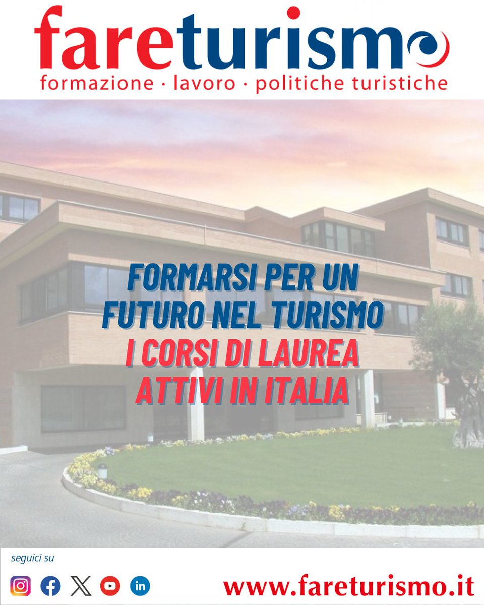 📷 𝗙𝗼𝗿𝗺𝗮𝗿𝘀𝗶 𝗽𝗲𝗿 𝘂𝗻 𝗳𝘂𝘁𝘂𝗿𝗼 𝗻𝗲𝗹 𝘁𝘂𝗿𝗶𝘀𝗺𝗼
Dalla gestione delle imprese turistiche alla valorizzazione del patrimonio culturale, l’offerta formativa è ampia e articolata su tutto il territorio nazionale.

📷 Scopri tutti i corsi su: fareturismo.it/corsi-di-laure…
