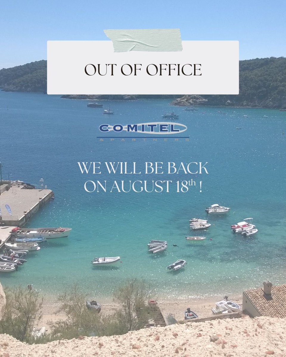 ☀️ Lo staff della Comitel si prende una piccola pausa. Saremo out-of-office dal 4 al 17 agosto, per riposarci, viaggiare e ricaricare le batterie in vista della seconda parte dell'anno.

Buone vacanze a tutti voi (e a tutti noi!)