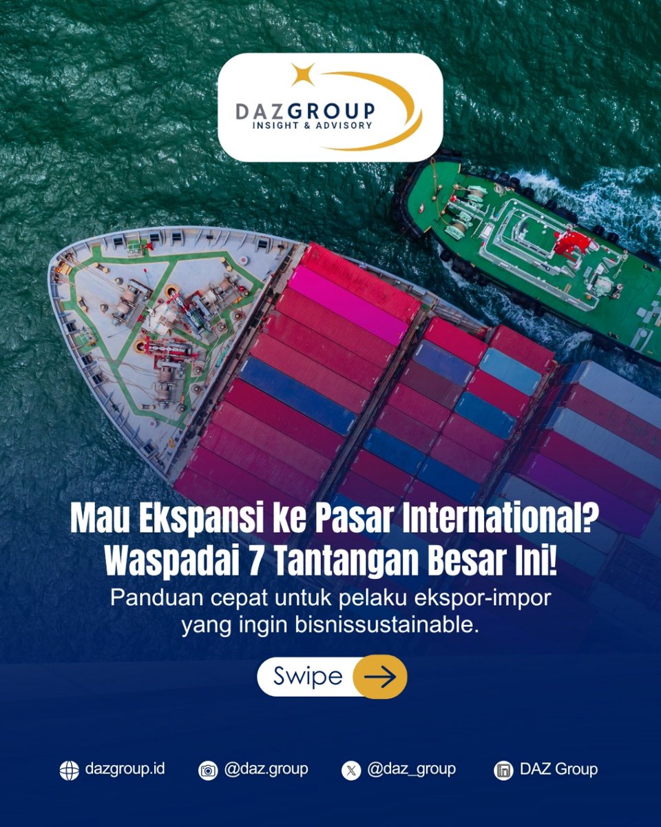 daz_group's tweet photo. Ekspor bukan soal kirim barang—tapi soal strategi jangka panjang.Tanpa roadmap yang jelas dan berbasis data, aktivitas ekspor cenderung reaktif, mahal &amp; tidak scalable.

#DAZGroup #EkspansiPasarInternational  #PerdaganganInternational #StrategyAgilityImpact #InsightfulStrategy https://t.co/M9jTQ8kb0y