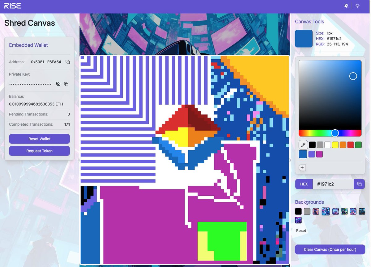 The Shred Canvas is here!

Create something big.
Create something small.
Create what only you know or everyone knows.

Real-time, fully onchain, powered by Shreds.

Only on RISE.