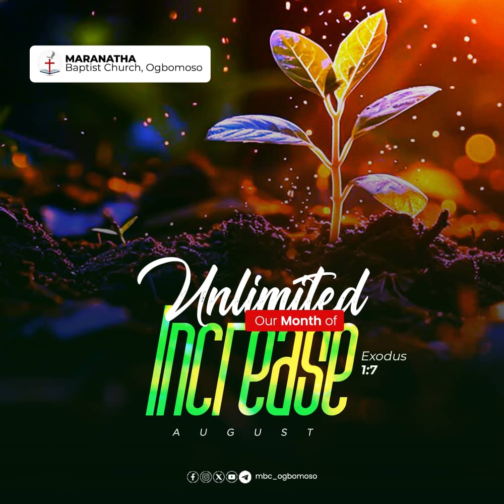 Welcome to the MONTH OF AUGUST!

God is not done yet!

We transit into this month with the full assurance of God's word (Promises &amp; Plans) &amp; deliveries of Amazing Testimonies.

It's our Month of UNLIMITED INCREASE (Exodus 1:7)

HAPPY NEW MONTH!