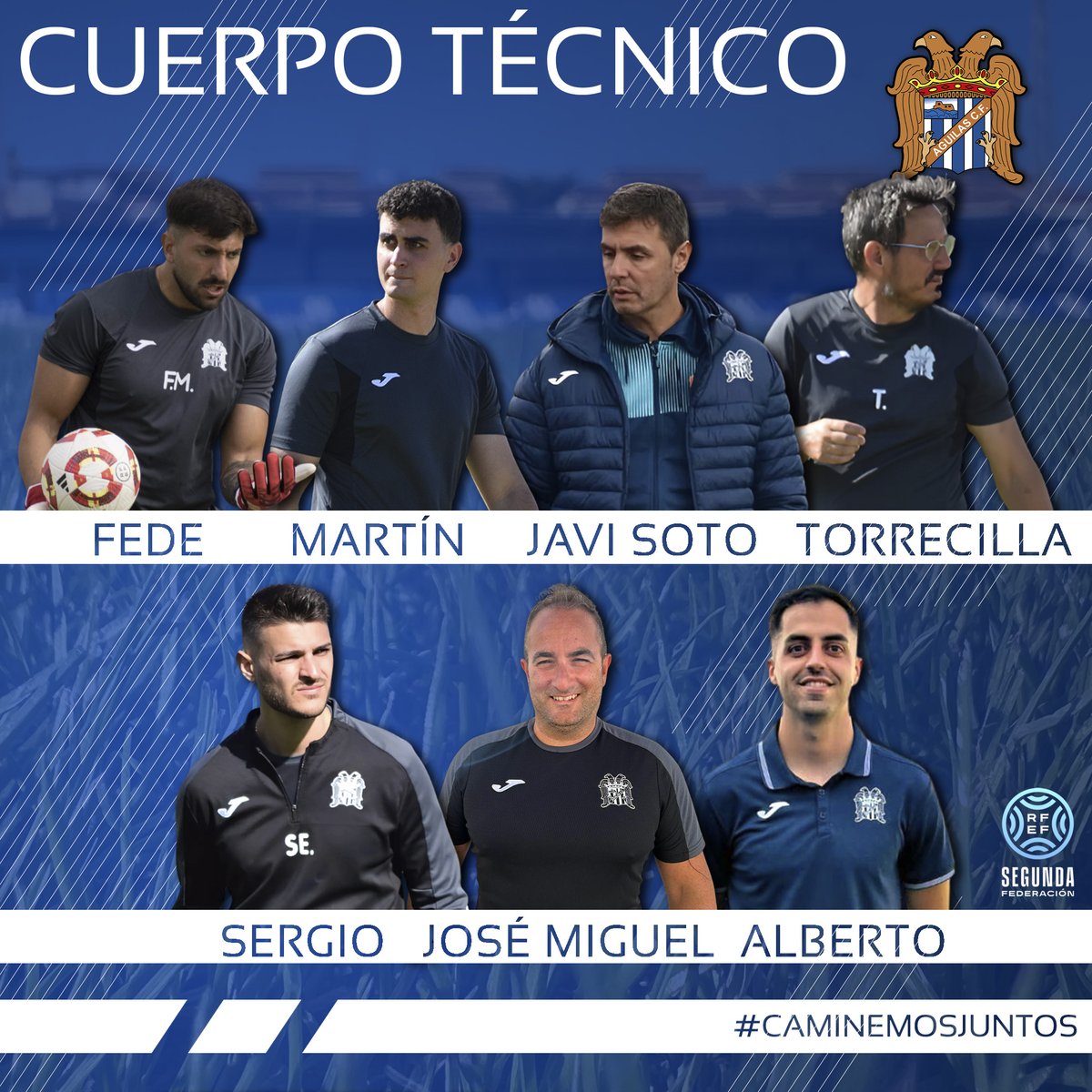 aguilas_fc's tweet photo. ¡Pues aquí los tenéis!

▶️ Fede Miele, entrenador de porteros.
▶️ Martín García, fisioterapeuta.
▶️ Javi Soto, delegado.
▶️ Torrecilla, utillero.
▶️ Sergio López, nutricionista.
▶️ José Miguel Uroz, médico.
▶️ Alberto García, analista.

#𝗖𝗮𝗺𝗶𝗻𝗲𝗺𝗼𝘀𝗝𝘂𝗻𝘁𝗼𝘀 🤝🏻 💙🤍 https://t.co/QJnY4PrIVq