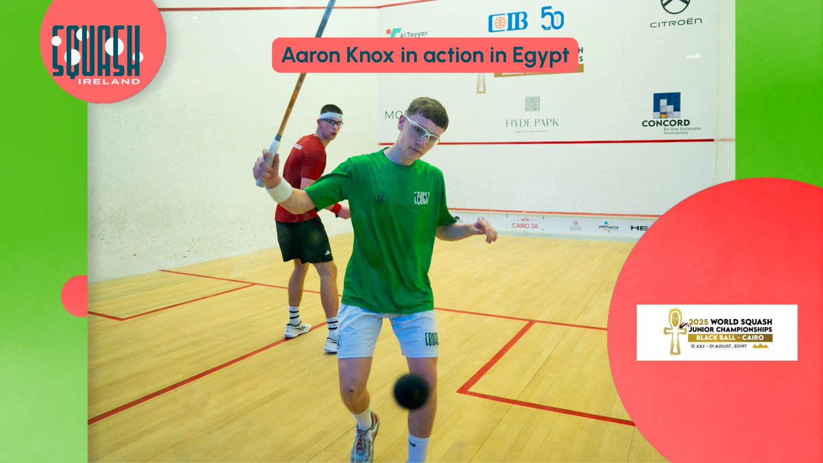 Cairo has been a fantastic learning experience for the two Ireland teams, including men's junior player Aaron Knox 👌 #squash #stepintosquash #ireland
