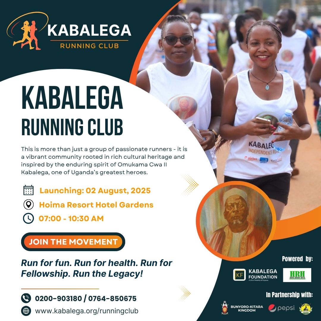 🎉  Join us tomorrow as we launch KABALEGA RUNNING CLUB!

🗓️Date: Saturday 02 August, 2025 
📍 Hoima Resort Hotel Gardens! 
  Time: 07:30 - 10:30 AM
🌟 Plan not to miss! Come ready to run! 

More than just a run; Run for fun, Run for health, Run for fellowship, Run the Legacy!