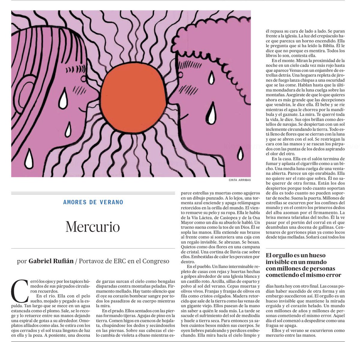 Agosto todo lo puede, en la contra de El País escribe Rufián sobre amores de verano.