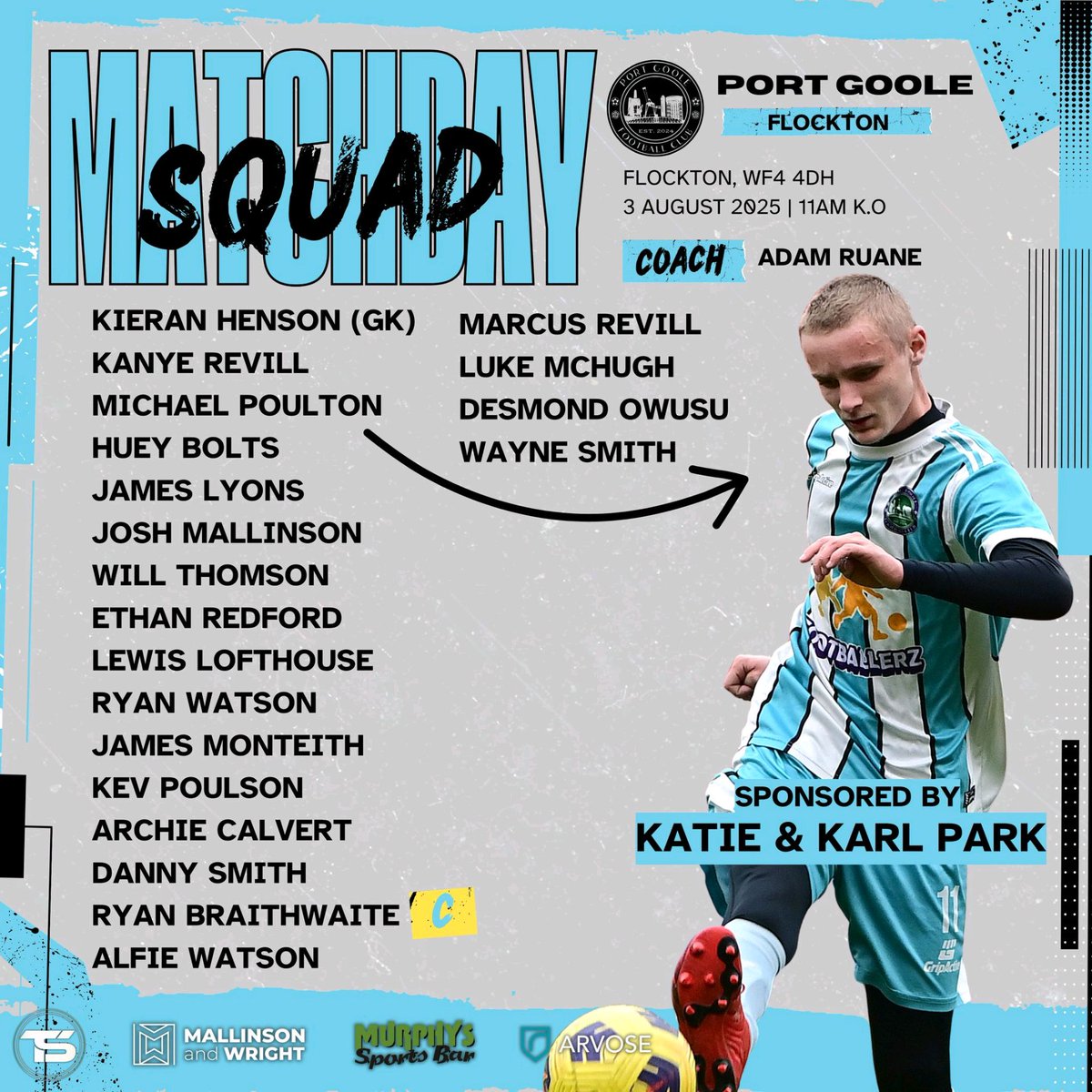 👥️ LINE-UP LOCKED IN 🔒 

Your squad heading to Flockton on Sunday is here!

Head down and support if you can.

Up The Port!
