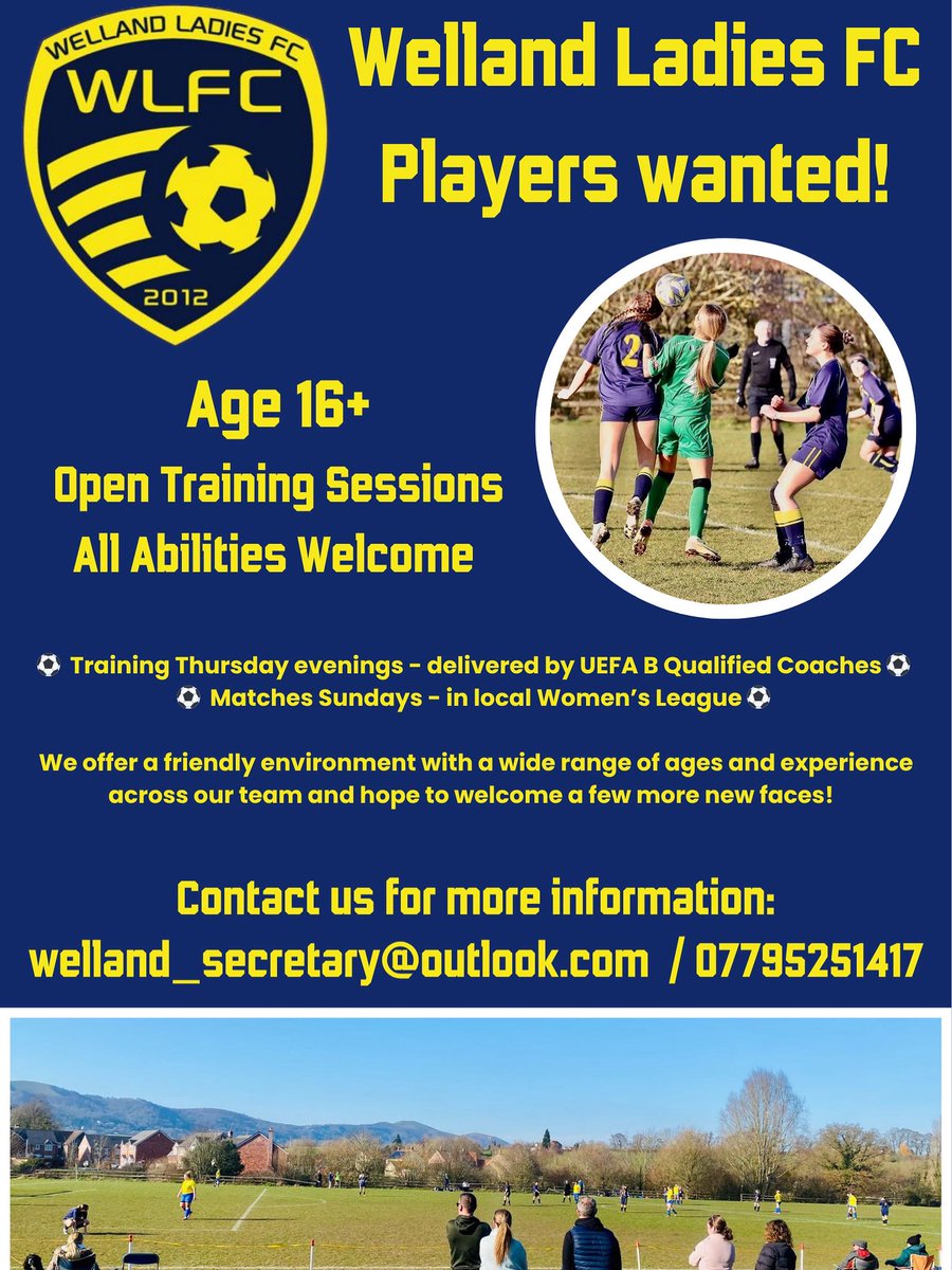 WELLAND LADIES FC (@wlfc2012) on Twitter photo ๐ช๐ฒ๐น๐น๐ฎ๐ป๐ฑ ๐๐ฎ๐ฑ๐ถ๐ฒ๐ ๐๐ are looking to add a few more players to their team for the upcoming league season!
๐๐ผ๐ป๐๐ฎ๐ฐ๐ ๐๐: welland_secretary@outlook.com
for further info on joining our upcoming Open Training Sessions ๐ช๐ฒ๐น๐น๐ฎ๐ป๐ฑ ๐๐ฎ๐ฑ๐ถ๐ฒ๐ ๐๐ are looking to add a few more players to their team for the upcoming league season!
๐๐ผ๐ป๐๐ฎ๐ฐ๐ ๐๐: welland_secretary@outlook.com
for further info on joining our upcoming Open Training Sessions