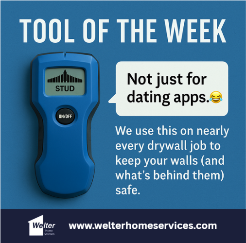 HandyWelter's tweet image. Tool of the Week: Stud Finder
Not just for dating apps. 😂
We use this on nearly every drywall job to keep your walls (and what’s behind them) safe.
#KnowYourTools #WelterHomeTips