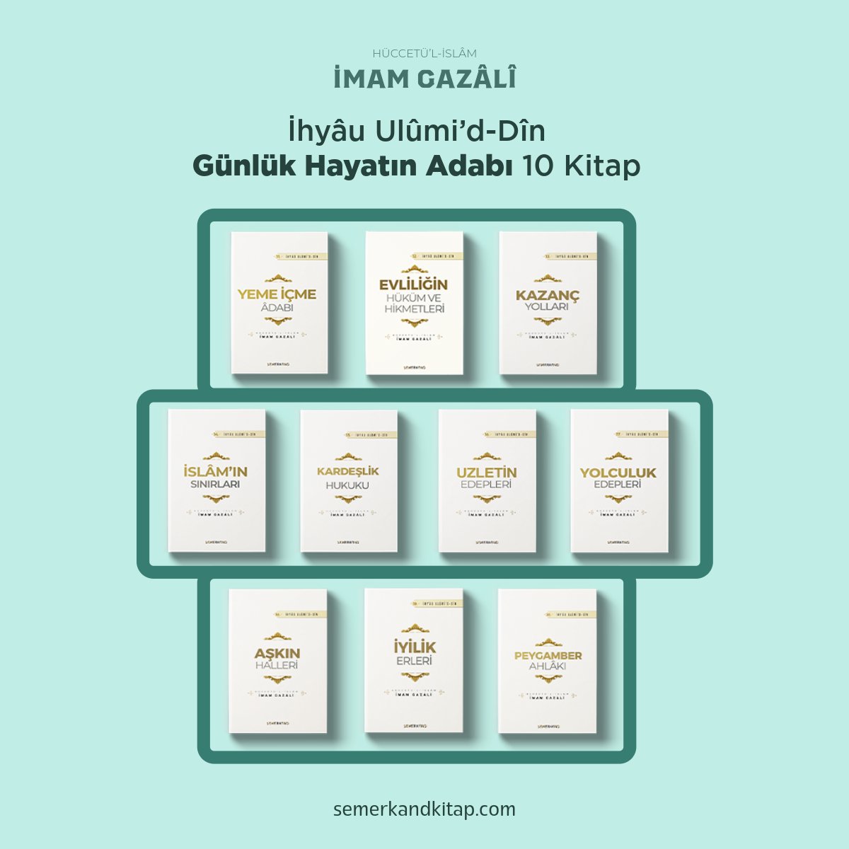 İhyâu Ulûmi’d-Dîn Günlük Hayatın Adabı 10 Kitap

İmam Gazâlî [rah.] İhyâ eserindeki “Adetler” başlığı altında incelediği konulara karşılık gelir. Bu bölümdeki konular, yeme içme, evlilik, kazanç yolları, misafirlik, kardeşlik gibi günlük hayatta gözetilmesi gereken ahlaki ve dini