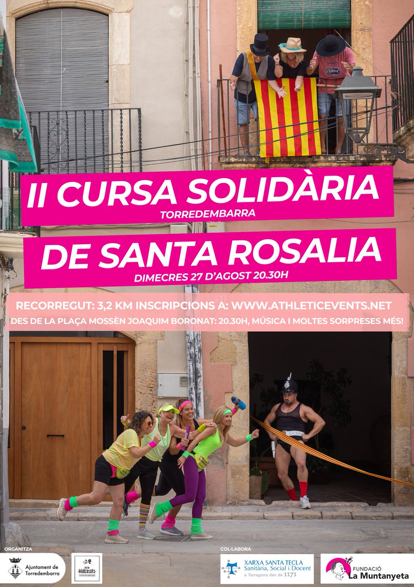 🎉🏃🏼‍♂️🏃🏾‍♀️ Torna la Cursa Solidària de Santa Rosalia #Torredembarra #FMTdb del Ball de Malcasats, a benefici de La Muntanyeta

🗓🕣📍 27 d'agost, a les 20.30 h, a la pl.Mn. Joaquim Boronat.

Us animeu a córrer per una bona causa❓

🔗f.mtr.cool/buhlfnafht