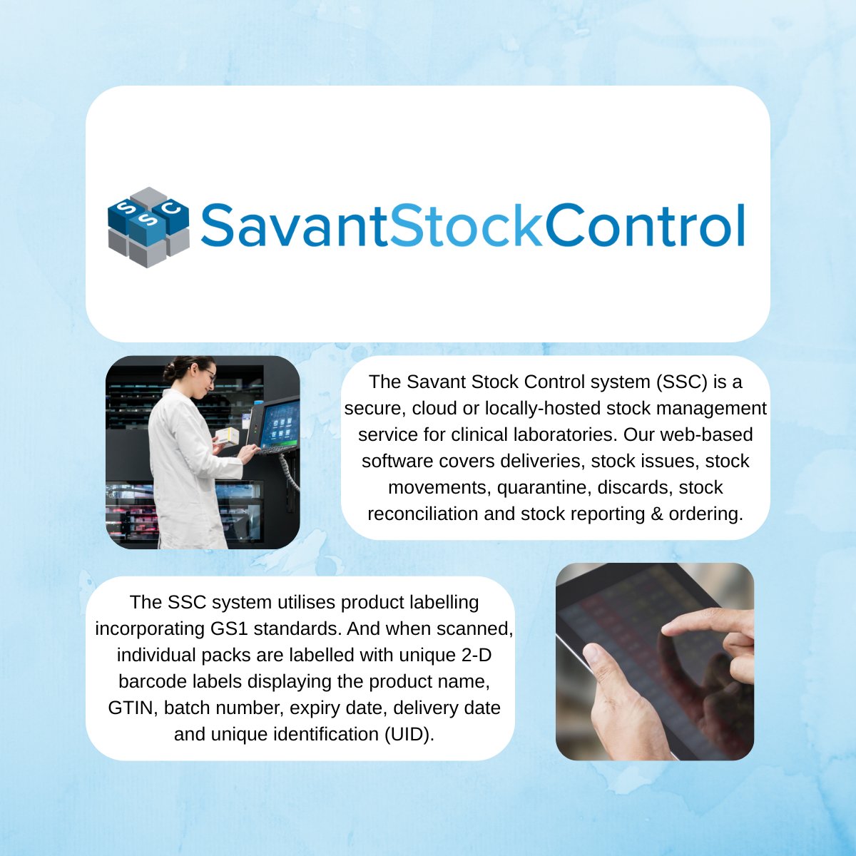 📦 SSC – our stock control solution built specifically for hospital laboratories.
Whether you are managing reagents, consumables, or critical stock, SSC helps you maintain full visibility and control of your inventory in real time, reducing waste and ensuring availability when it