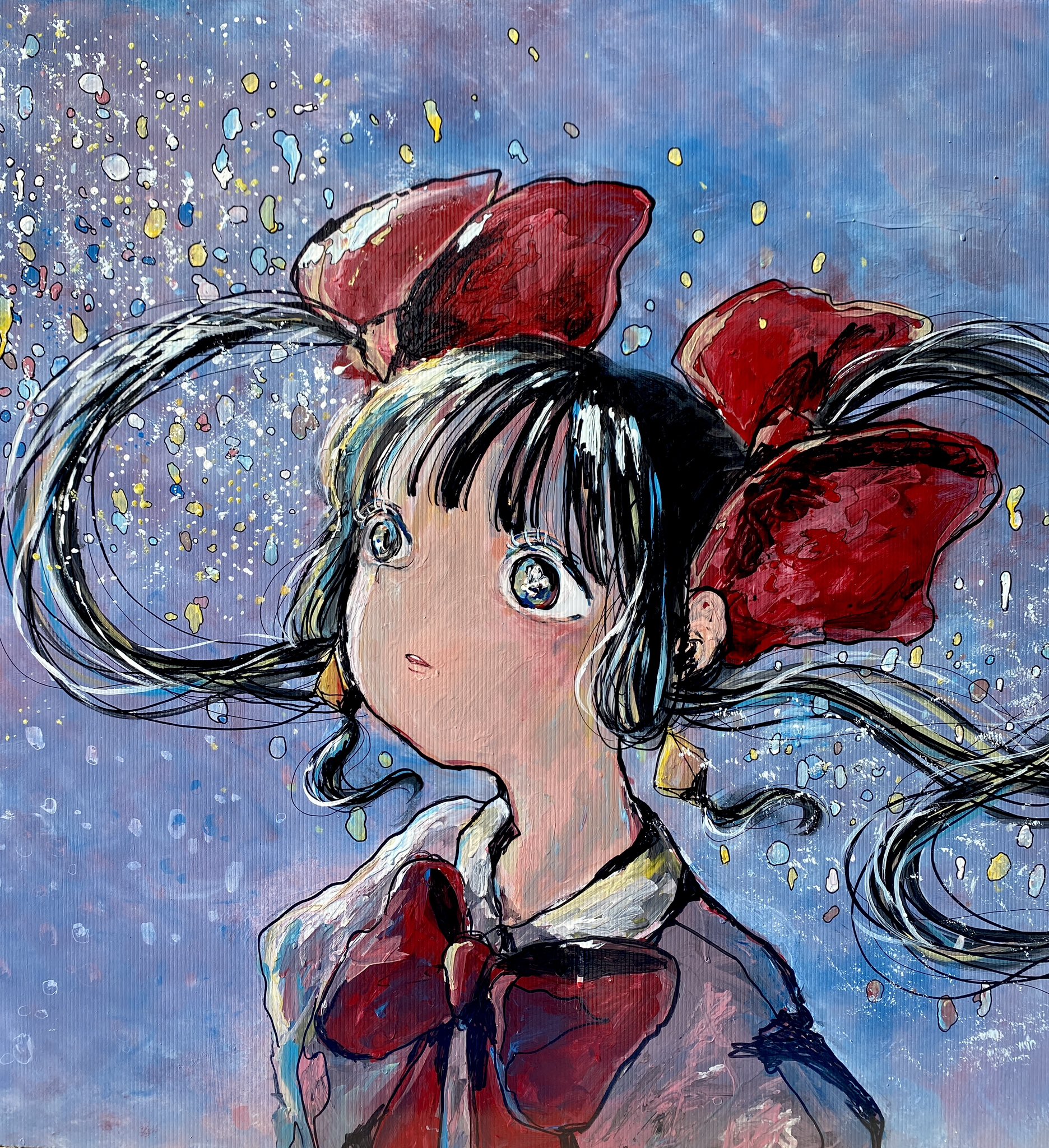 水墨画 風景画 赤黒色　絵27✖️24 オリジナル風水開運版画 YZ24 美しき日本・赤富士桜 吉岡浩太郎